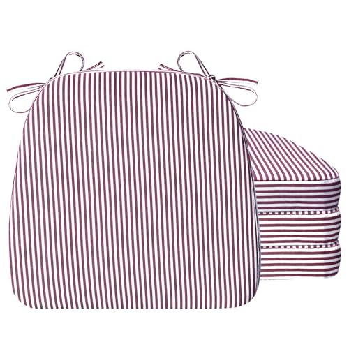 Image of AAAAAcessories D-Shaped Chair Cushions, 2 inch Thick Dining Chair Pads with Ties and Removable, Machine-Washable Cover, 17 inch x 16 inch, Set of 4, Pinstripe Red