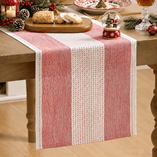 Artoid Mode Red Farmhouse Rustic Table Runner, Seasonal Macrame Fabric Kitchen Dining Holiday Wedding Table Decor for Home Party 13x108 Inch