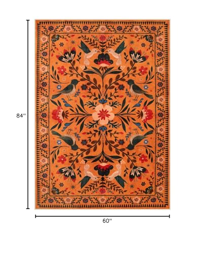 Tapete Moynesa 5x7 estilo bohemio naranja lavable miniatura 3