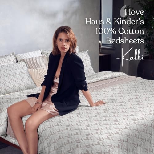 Image of Haus & Kinder Double Bed Bedsheet for Queen Size Bed with 2 Pillow Covers 90 Inch x 100 Inch | Premium Soft & Silky Pure Cotton 300 TC Flat Double Bedsheet | Velvet Canopy Brown