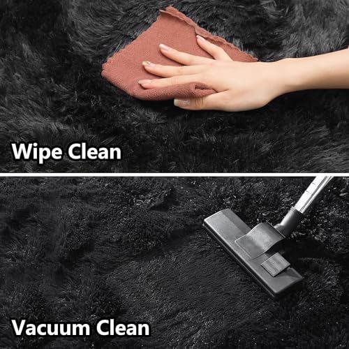 Fluffy Rug Flame Resistant 5x7 Feet, Black Throw Rugs for Living Room, Ultra Soft Shag Fuzzy Plush Carpets Indoor