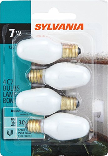 SYLVANIA General Lighting 293520 Night Light Bulb C7-7W, White Finish, Candelabra Base, 4 Pack