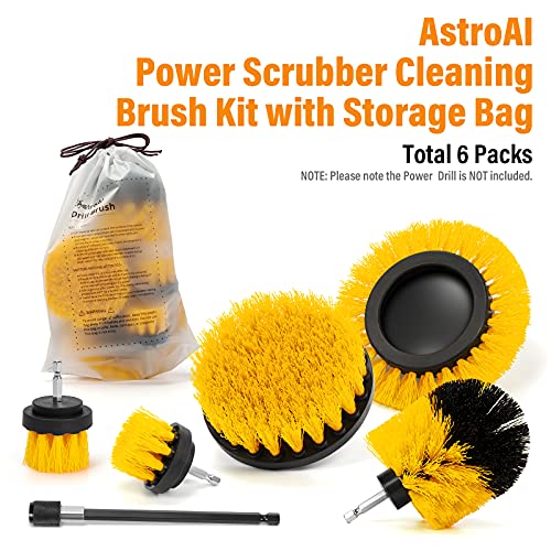Astroai Drill Brush Attachment Set 6 Pack-Power Scrubber Cleaning Kit With Extend For Car Detailing, Bathroom Surfaces, Kitchen, Shower, Car Wheels, Seats, Tile, Floor, Grout All Purpose - Yellow #TOP6