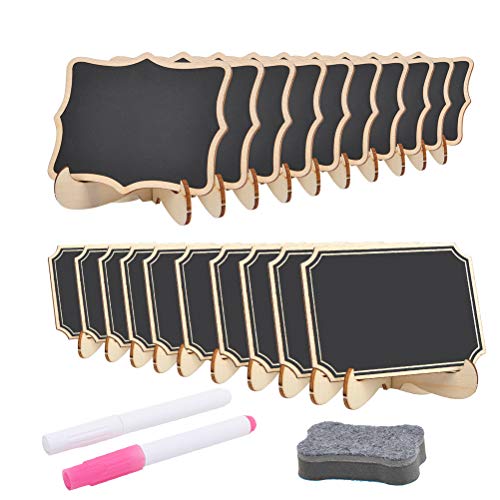OFNMY Mini Tableau Noir 20pcs Ardoise avec Support Bois Mini Panneau Craie Rectangle Effaçable pour Décoration de Mariage Table Fête Repas Message Marque Place Signes Étiquette de Prix