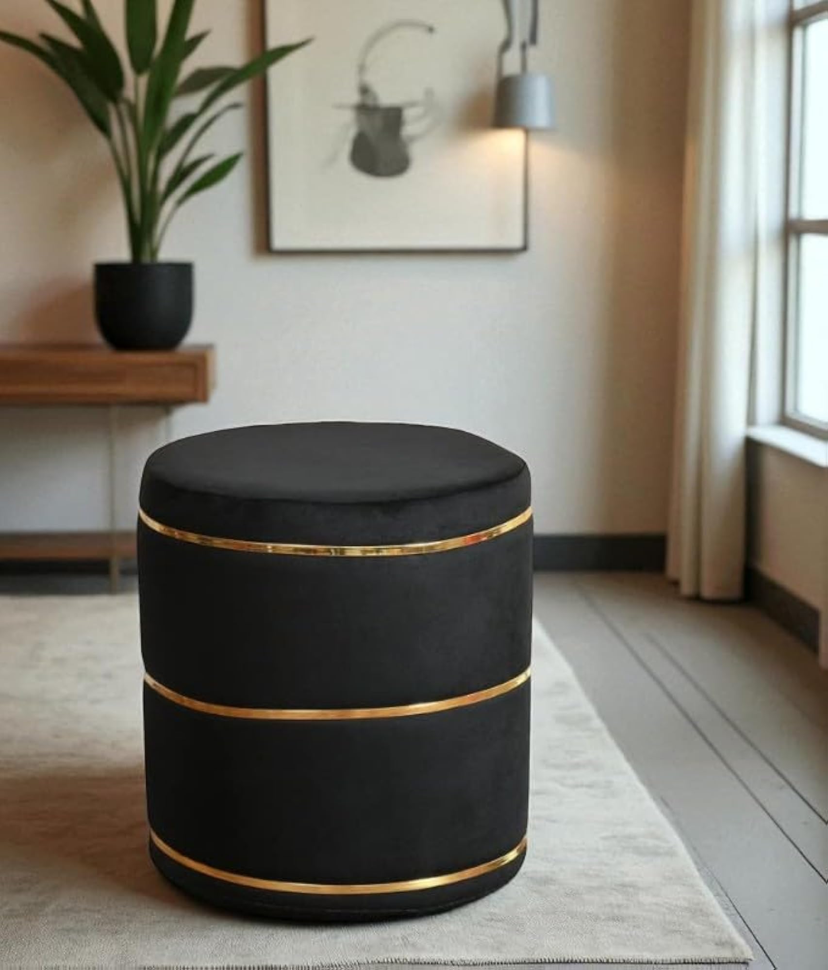 Stylish Velvet Ottoman, Round Pouf & Footrest Stool