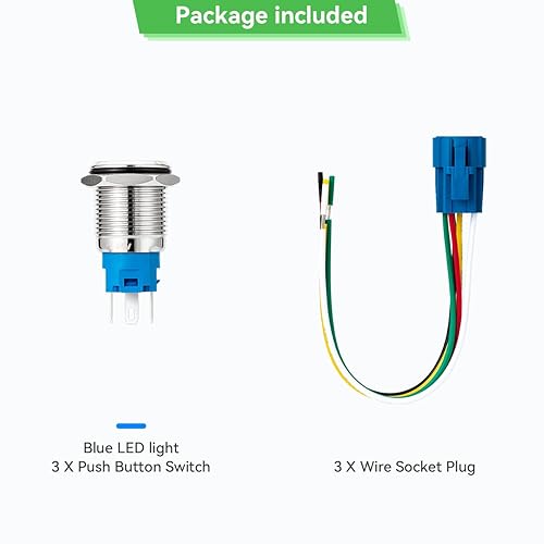Miniatura 7 de JANDECCN Paquete de 3 interruptores de botón de 0.630 in con luz indicadora LED, interruptor de bloqueo automático de encendido y apagado para