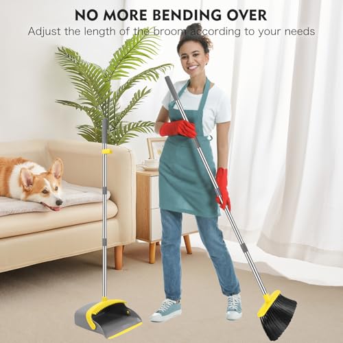 image for NACENA Broom and Dustpan Set, 55-in Long Adjustable Handle Broom Dustp