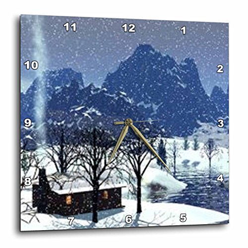 3dRose dpp_60818_3 Log Cabin in Snow Scene-Wall Clock, 15 by 15-Inch