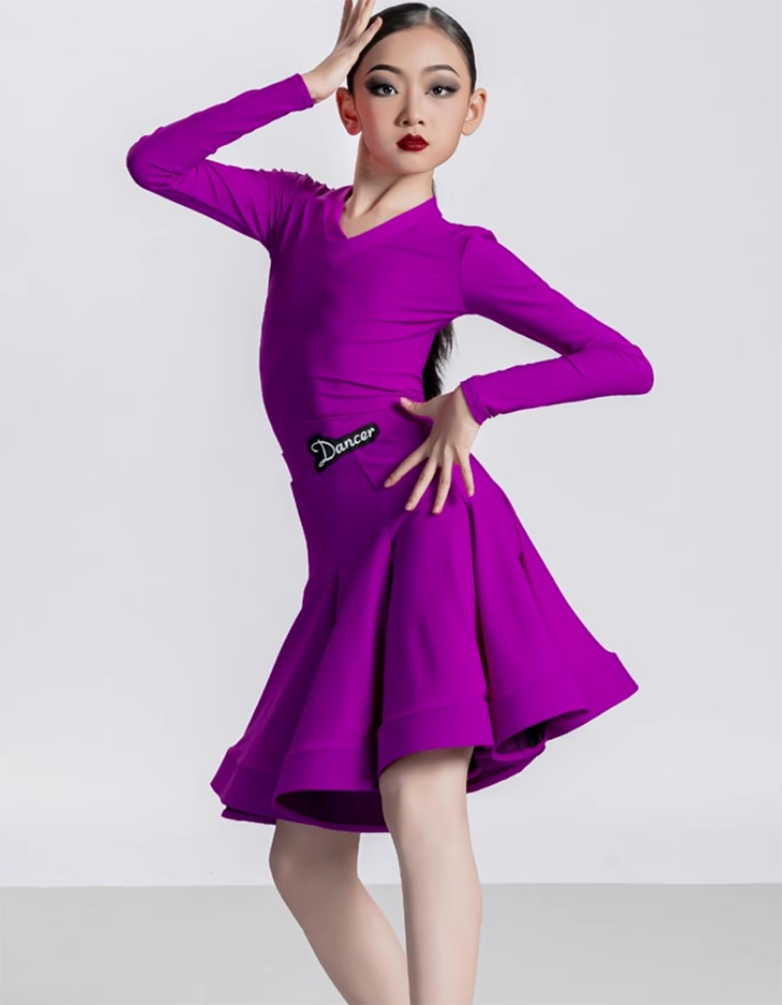 Dziewczęcy Strój do Tańca Latynoamerykańskiego Spódnica do Tańca Towarzyskiego Rękaw Środkowy Salsa Tango Samba Tango Cha-Cha Strój do Tańca Konkursowego (A12298)