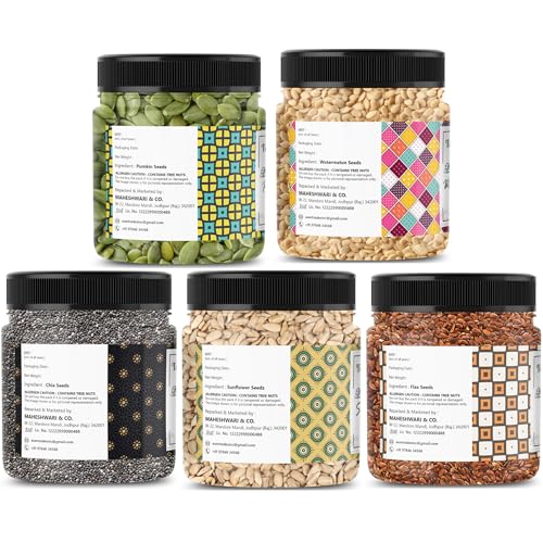 Image of TEMPERADO 5 Seeds Combo Pack Chia Flax Pumpkin Sunflower Watermelon Seed Mix 150 g x 5 for Eating Healthy Raw Seeds Mix Superfood Snack High Fiber Protein Rich Daily Nutrition