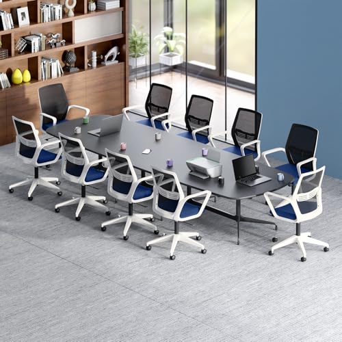 Image of Interio by Godrej Vurv Chair Mesh Back Ergonomic Work from Home /Revolving Study Chair, 1 Year Warranty, Height Adjustable | Heavy Duty Polypropylene Base | DIY Installation (Blue, Set of 10)