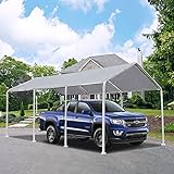 AECOJOY 10'X20' Carport Heavy Duty Car Port Canopy Tent Durable 220g Polyethylene Canopy Cover Party Tent Boat Shelter 8 Steel Legs, Gray