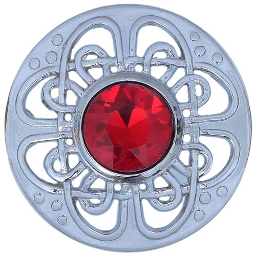Image of Elegant Culloden Plaid Brooch - Scottish Kilt Fly Plaid Brooch Intricate Celtic Knot in Pewter with Gemstone 3-Inch Diameter - Ideal for Scottish Kilts & Formal Wear