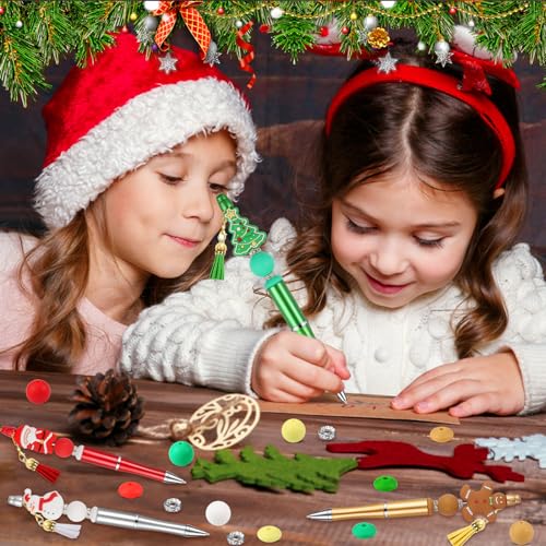 Image of CZWZ 8 Pcs Christmas Beadable Pens, Plastic Beadable Pens with Multicolor Silicone Beads, Christmas Snowman Pine Tree Floral Hoop Deer Pens for Christmas Office School Supplies