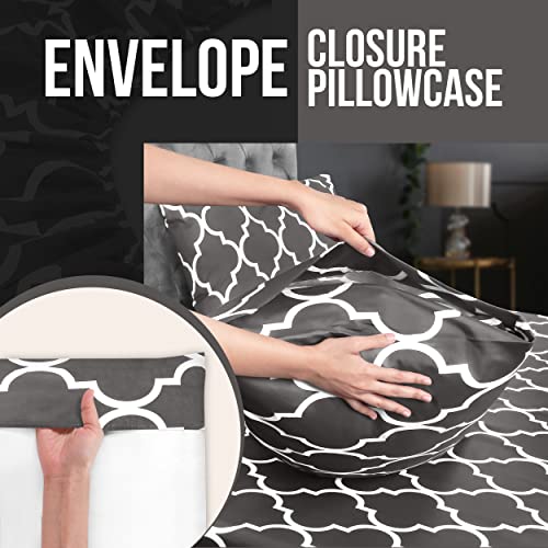 Image of Utopia Bedding Queen Sheet Set, Soft Microfiber 4 Piece Bed Sheets with 15 inch Deep Pocket - Easy Care Brushed Microfiber (Quatrefoil - Grey)