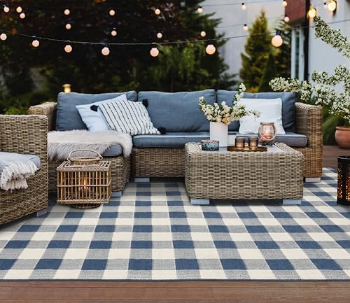 Oriental Weavers Meridian Indoor/Outdoor Rug - 2598V - 5'3" x 7'6" - in Blue/Ivory - Classic Casual Style, Water, Stain and Fade Resistant, Hose Clean, Patio, Outdoor Living Area Rug