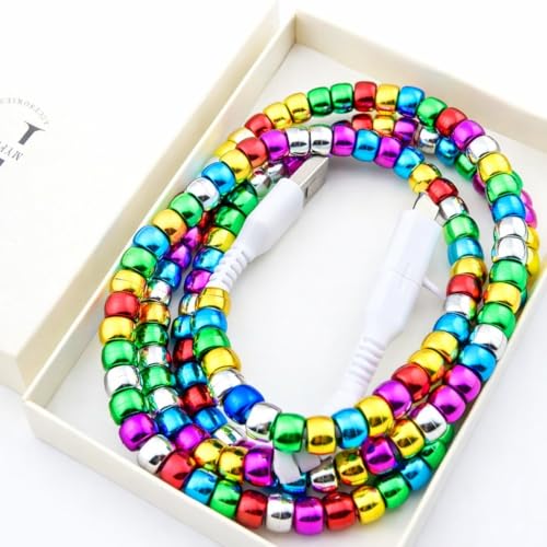 Image of Stylish [Apple MFi Certified] Beaded Phone Charger Cable Metallic Colors USB Cable 2 in1 USB-C Charging Cord for Smartphones 3.3ft (Multicolor)
