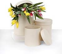 Vista 9 de UNIKPACKAGING Caja de flores redonda de alta calidad, cajas de regalo para arreglos florales y de regalo, juego de 3 piezas (lavanda)