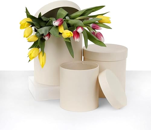 Miniatura 9 de UNIKPACKAGING Caja de flores redonda de alta calidad, cajas de regalo para arreglos florales y de regalo, juego de 3 piezas (lavanda)