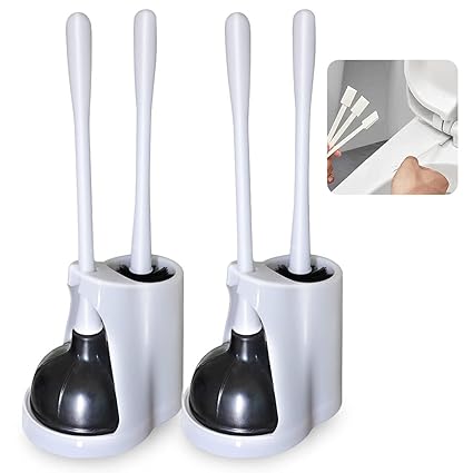 Toilet Brush and Holder Set with Strong Bristles,Sturdy Cleaning Toilet Bowl Cleaner Brush Set for Bathroom Storage Organization,2 Pcs Toilet Plunger with Holder (White)