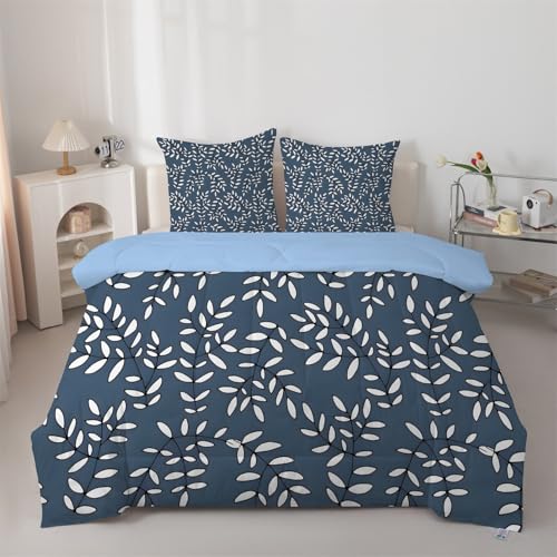 buyluhn Edredón individual con estampado de hojas blancas, sin funda, reversible, para todas las estaciones, tamaño individual, 7.5 tog, edredón botánico vintage, lavable a máquina, para cama, verano