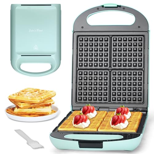 Baker’s Friend Belgian Waffle Maker, Square Waffle Iron, Waflera Electrica, Non Stick Cooking Plate, Classic & Multi Waffle Makers, 4-Slice, Aqua