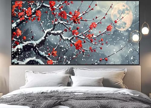 Tableau Perle Diamant art fleur rouge 150x50 cm, le kit complet DIY idéal pour un cadeau créatif