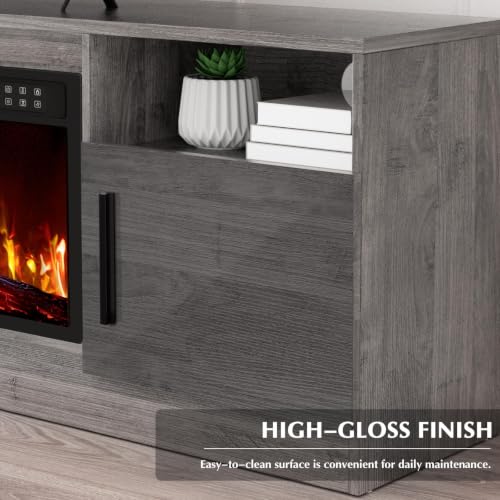 Image of Waleaf 70 inch Fireplace TV Stand with 36 inch Electric Fireplace,20 Colors LED Lights Entertainment Center for Living Room,Large High Gloss TV Console Cabinet for Televisions up to 80+ Inch