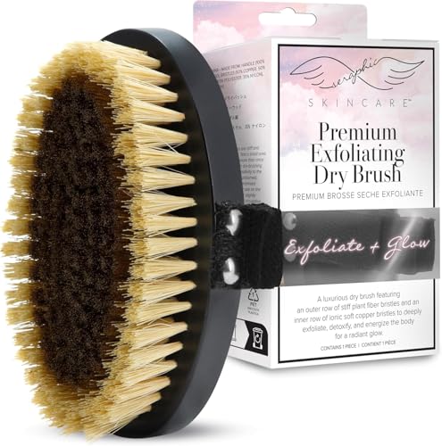 Seraphic Skincare Spazzola esfoliante per il corpo a secco, liscia e luminosa, favorisce la circolazione sanguigna, drenaggio linfatico, cellulite