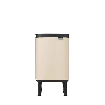 Brabantia Bo Waste Bin Hi 1.1 Gallon/4L Soft Beige, Compact Trash Can for Kitchen, Soft-Close Garbage Can with Removable Inner Container and Raised Base
