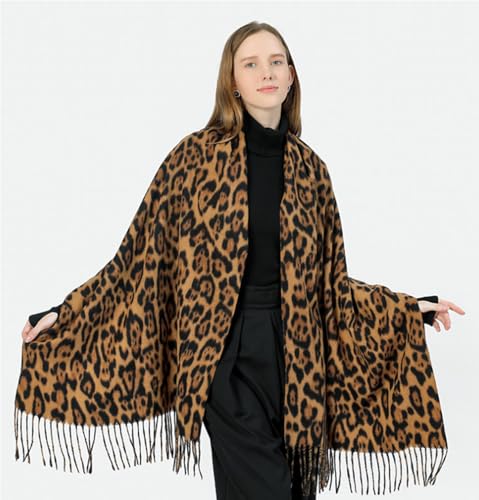 Women's Leopard-Print-Winter-Scarf Soft Cashmere Feels Warm-Shawl Scarves Long Blanket Wraps3