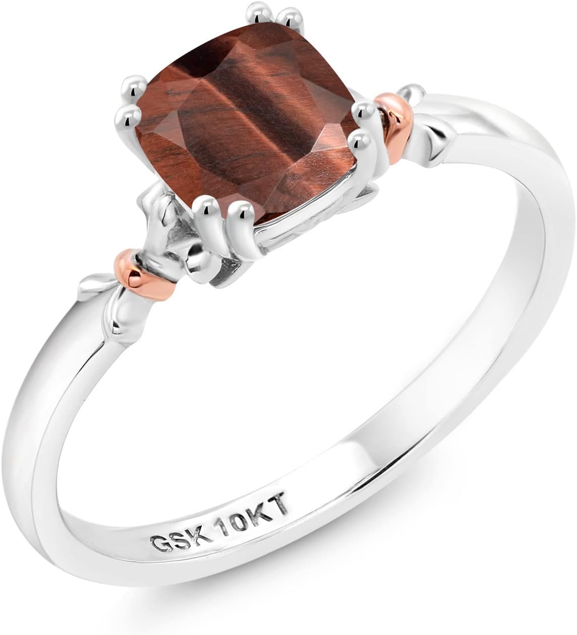 Gem Stone King 925 Sterling Silver and 10K Yellow Gold 6MM Cushion Cut Gemstone Birthstone Engagement Ring | Wedding Anniversary Promise Ring For Women | Available In Size 5, 6, 7, 8, 9