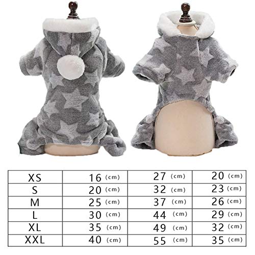 DSstyles Pet Hooded Clothing Warm Star Pattern Fleece Coat for Dog Autumn Winter Gray S