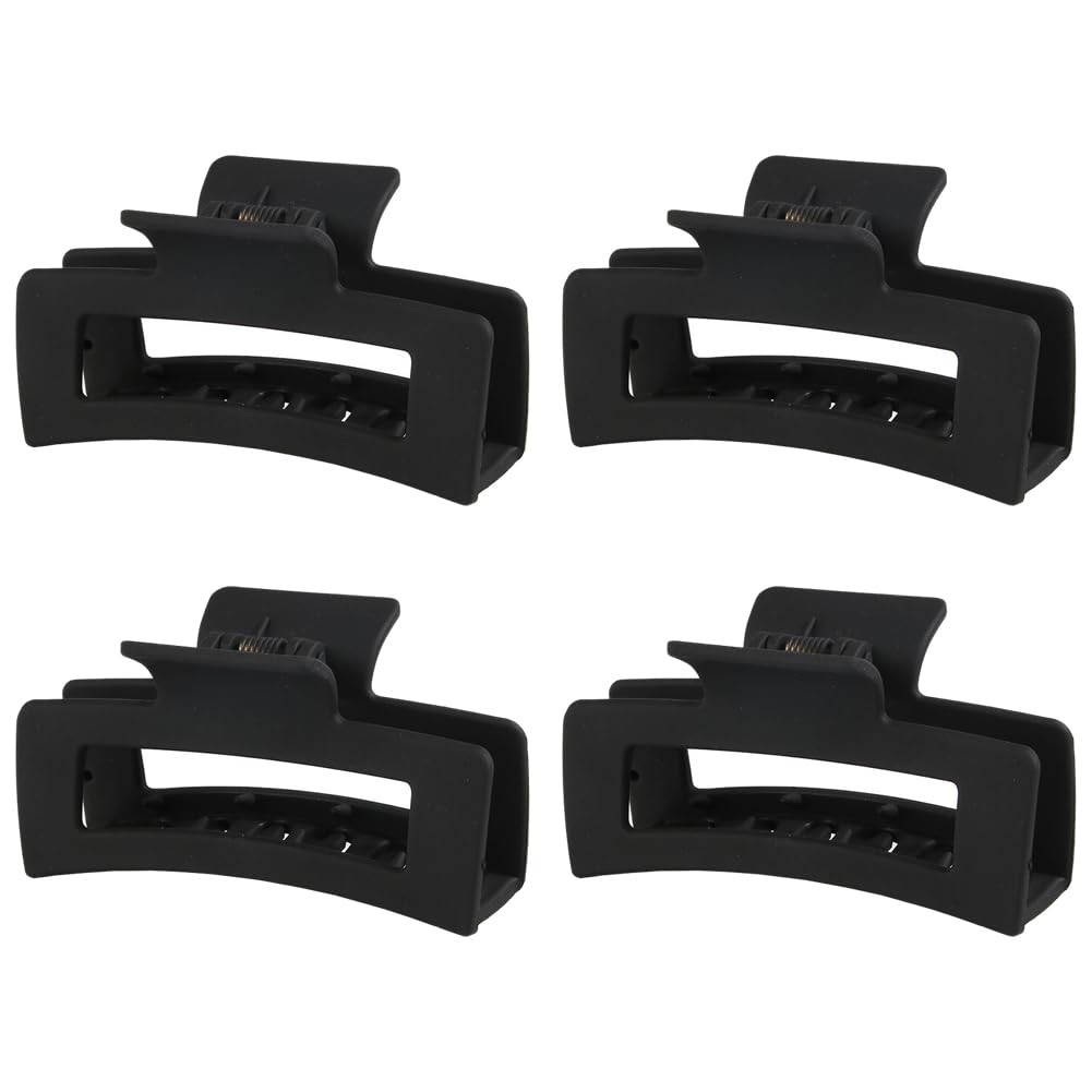HugeDE 4 Pcs 10cm Plastic Hair Claw Clips Large Square Hair Jaw Clips Non Slip Hair Clamps Big Rectangle Matte Hair Clip Strong Hold Hair Barrettes Black