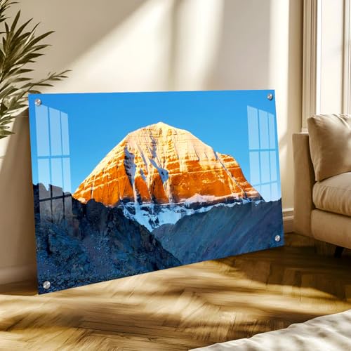 Image of The Hanging Story Mount Kailash Vastu Painting | Acrylic Glass HD Printed Wall Art for Home, Living Room & Bedroom Decoration | Spiritual Wall Decor (24x36 inch)