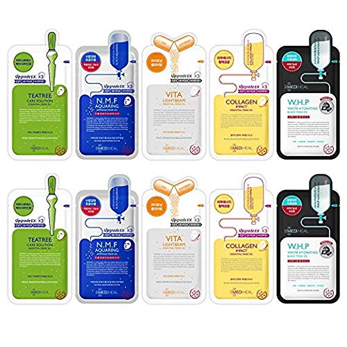 MEDIHEAL Best 5 Type Combo Mask Sheet Pack of 10 - Teatree, N.M.F