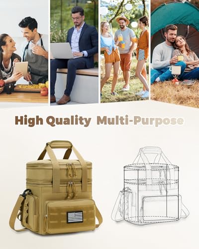 Image of Tactical Lunch Bag & Lunch Box for Men - Large Double Deck Expandable Insulated Soft Adult Lunchbox for Work - Cooler Bag for Beach, Picnic, Camping,Outdoor,Travel (Brown,23L)