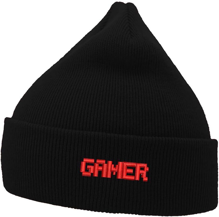 Mens Beanie Knit Hats Gamer Embroidered Unisex Casual Beanies Hats for Winter