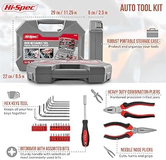 Hi-Spec 67pc Car Tool Kit. Mechanic Tool Set for Vehicle, Home, Garage & Roadside DIY Repair. Compact Auto Repair Tools Case with Pliers, Ratchet Wrench, Sockets & Screwdriver Bits