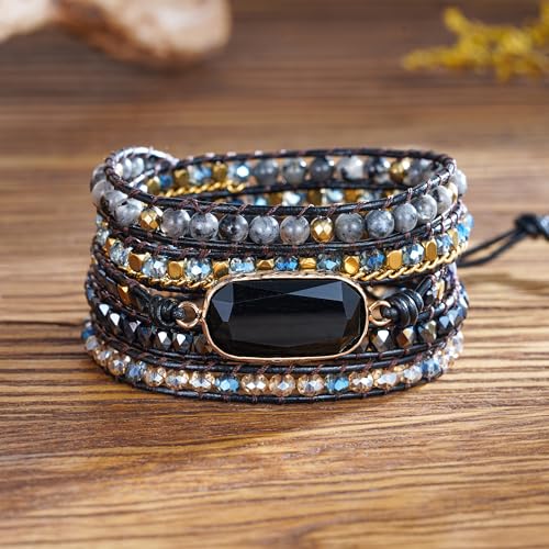 Image of Plumiss Women Boho Handmade Natural Stone Crystal Leather Bead Wrap Bracelets Collection