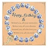 THSOGO Birthday Gift for Women Unique, Birthday Decorations Gifts Ideas Vintage Blue and White Porcelain Bead Bracelet for Her Daughter Friend Sister Mother Wife Grandma Granddaughter