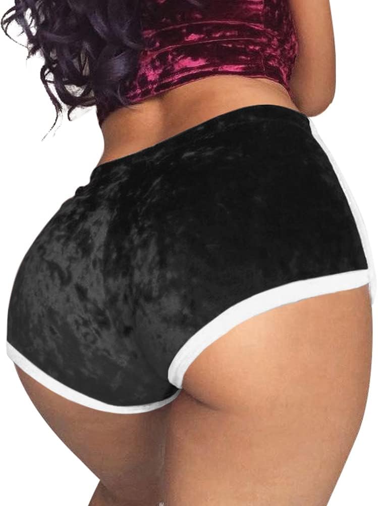 TOB Women's Sexy Drawstring Velvet Outfits High Waist Club Mini Shorts Black