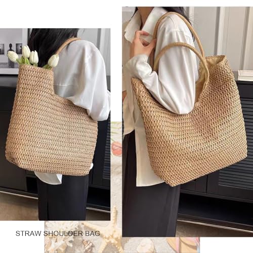 Bolso de playa tejido para mujer, gran capacidad miniatura 7