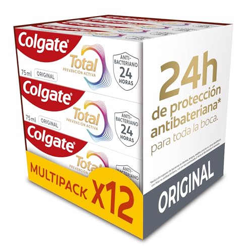 Colgate Total Prevención Activa Original Pasta de Dientes Pack 12 x 75ml | Combate las causas principales de los problemas de salud bucodental | 24h de Protección antibacteriana | Tecnología Patentada