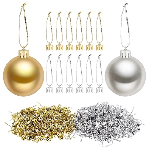 WEBEEDY 400pcs Christmas Ornament Topper Caps Gold and Silver Ornament Caps Hanger Replacement with Hanger Strings Cord Set for Christmas Tree Decorations DIY Crafts