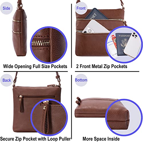 Image of Solene Small Multi Zipper Pocket Crossbody Bag with Adjustable Strap, Lightweight Travel Purse, Daily Small Messenger Pouch