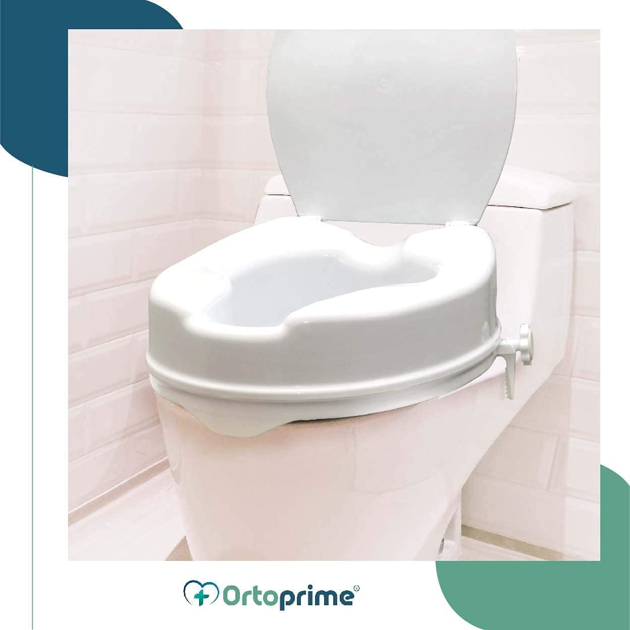 OrtoPrime Rialzo WC per Disabili con Coperchio - Altezza 10 cm - Alzawater Ortopedico con Sistema di Fissaggio Laterale di Sicurezza - Rialzo water Universale Regolabile
