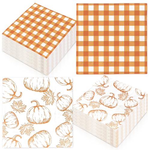 Servilletas de papel de otoño con hojas de arce y diseño de cuadros absorbentes para banquetes