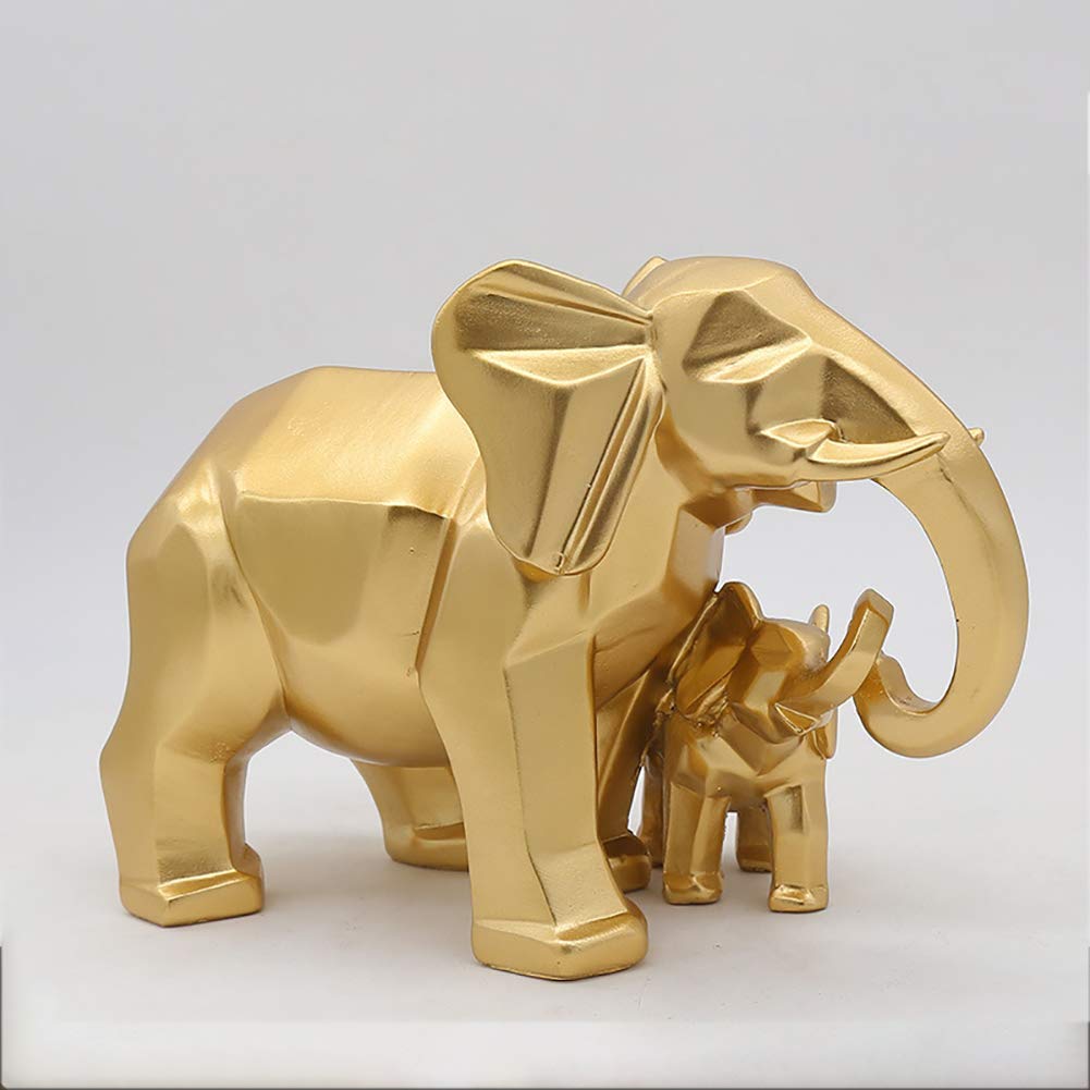 Statue éléphant résine géométrique dorée pour déco salon design