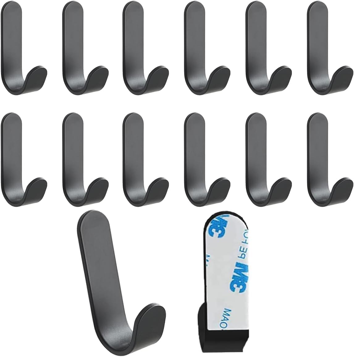 3M Hooks 12 Pcs, Heavy Duty Command Hooks Hold 20 Lbs, Stainless Steel Black Wall Hooks, Adhesive Hooks for Hanging, Metal Sticky J Strip Hooks, Hooks for Hat, Coat, Picture, Backpack, Garage